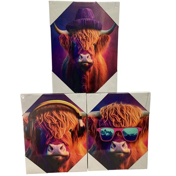 Holy Cow 3 Highland Cow Canvases 12" X 16" Wall Art  Brand New Sealed Combo - Picture 1 of 6